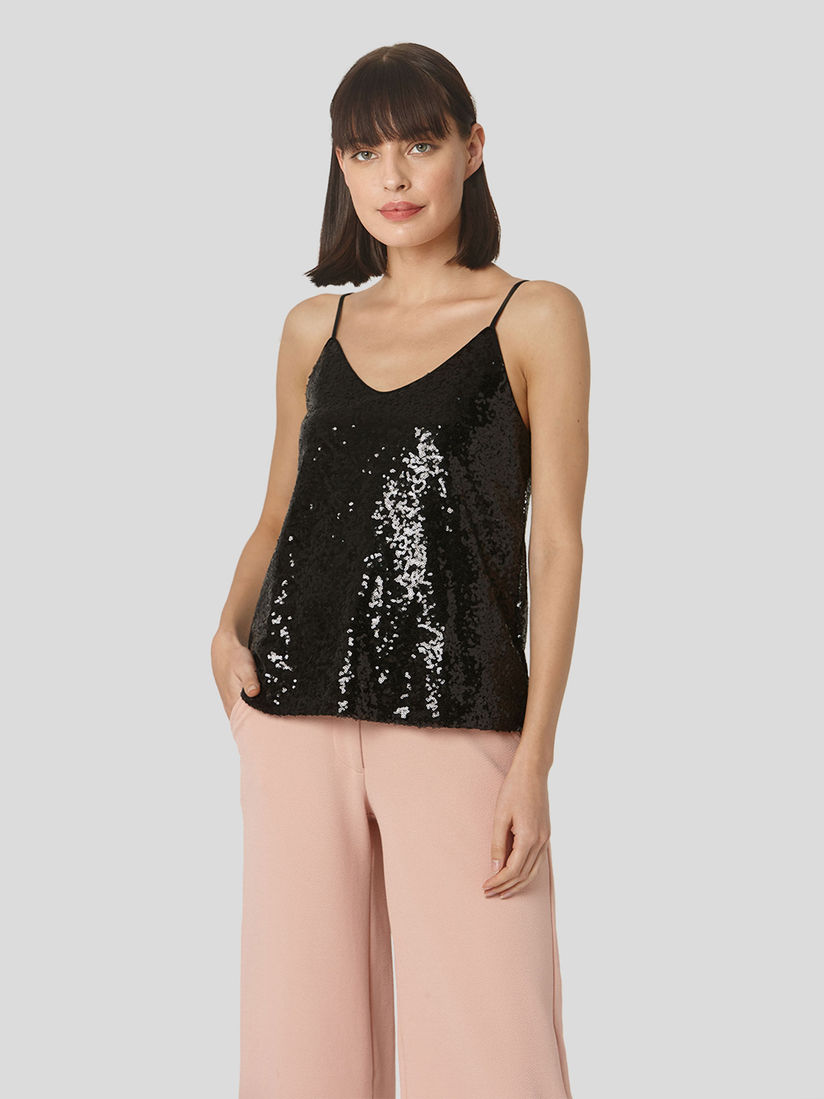 black sequin strappy top