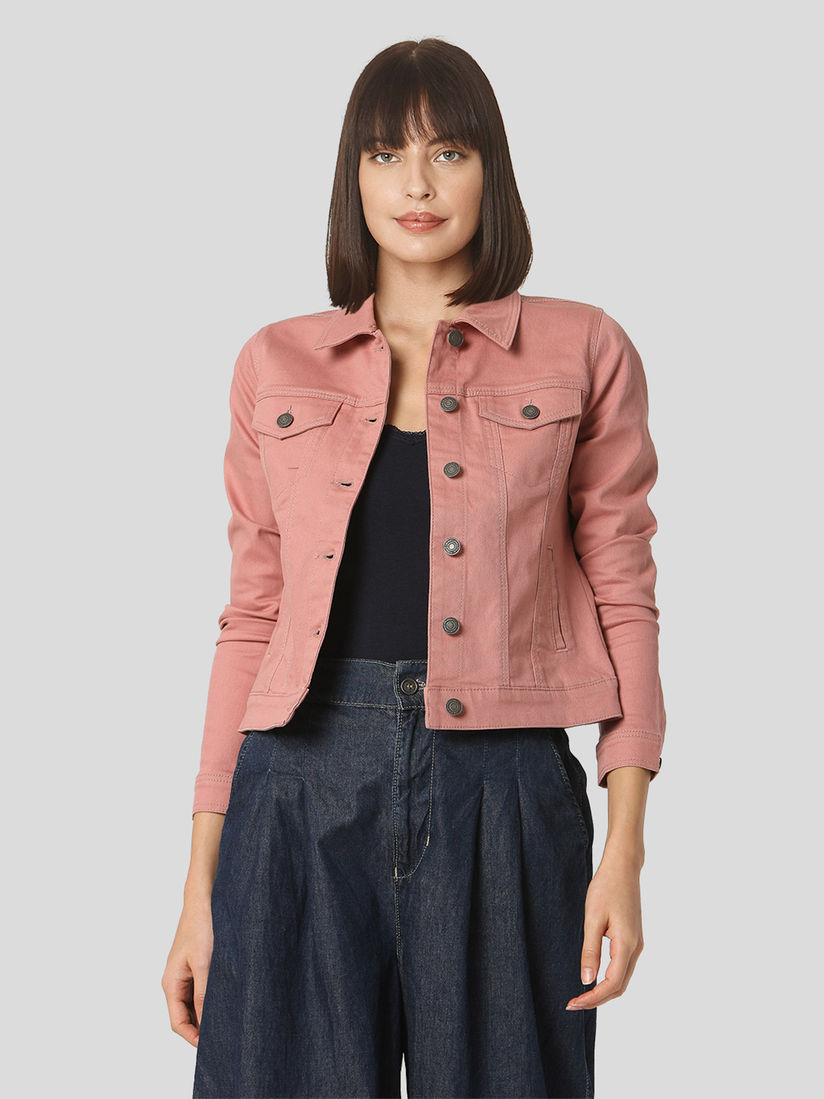pink longline denim jacket