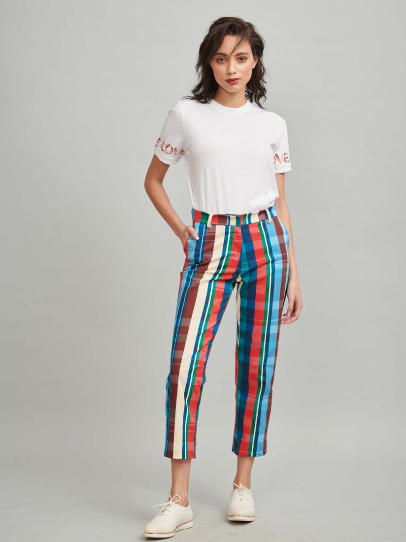 multi coloured striped jeans