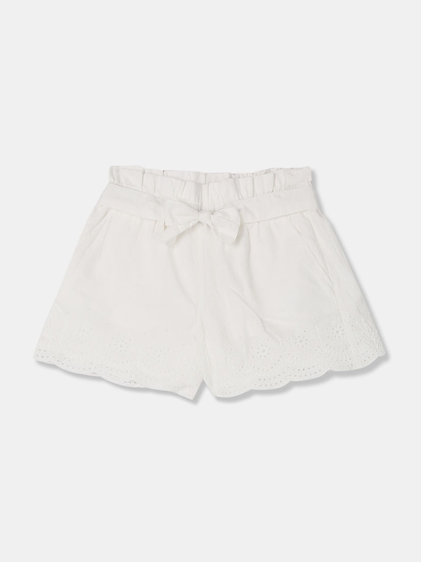 white lace up shorts