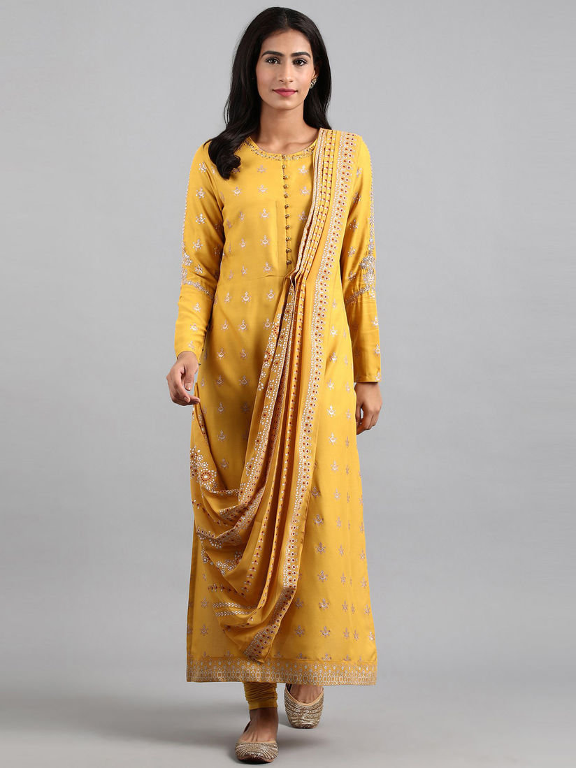 W Kurtis Kurtas And Tunics Buy W Yellow Printed Kurta With Attached Drape Online Nykaa Fashion Shop the top 25 most popular 1 at the best prices!