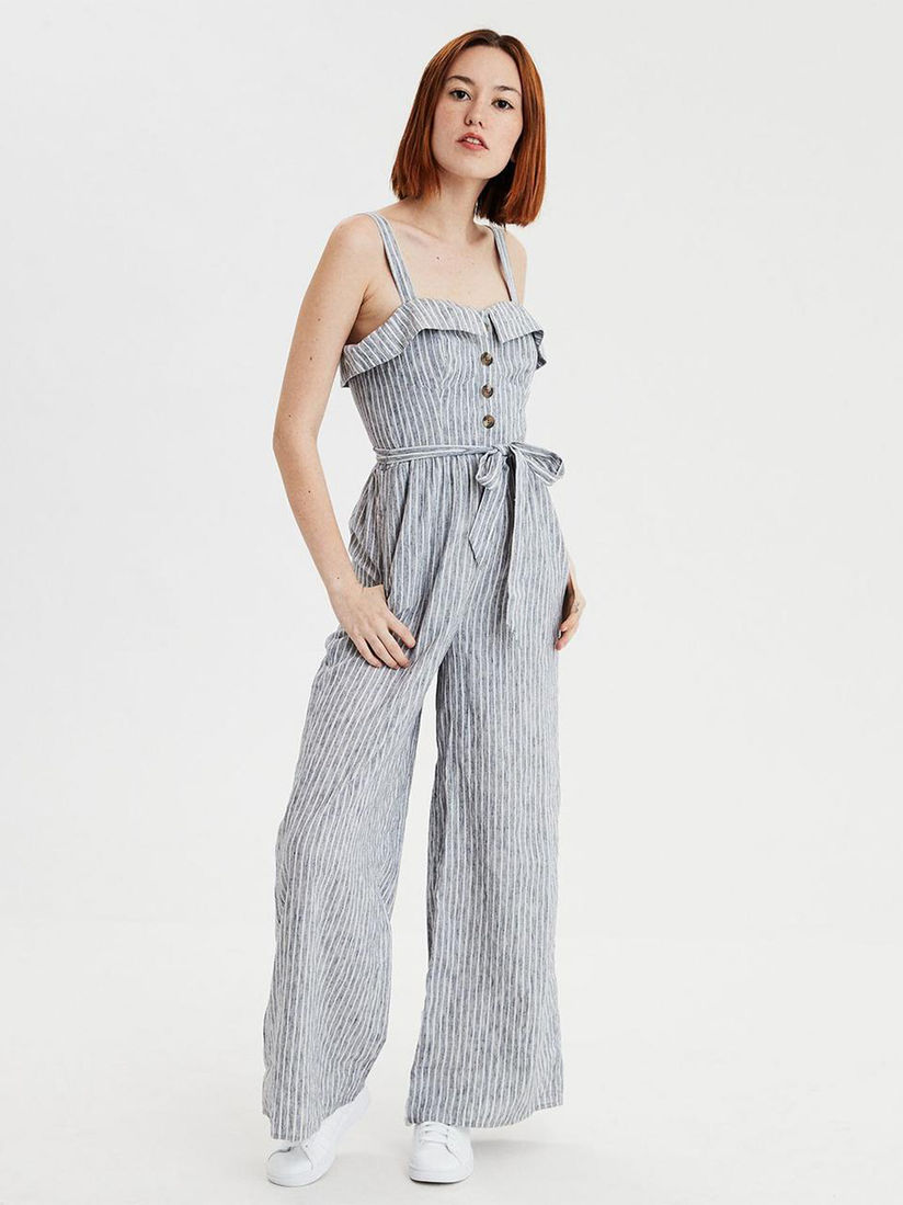 grey striped jumpsuit