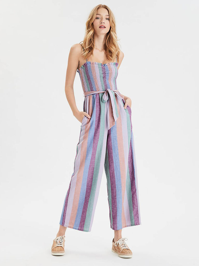 Purple striped jumpsuit clearance
