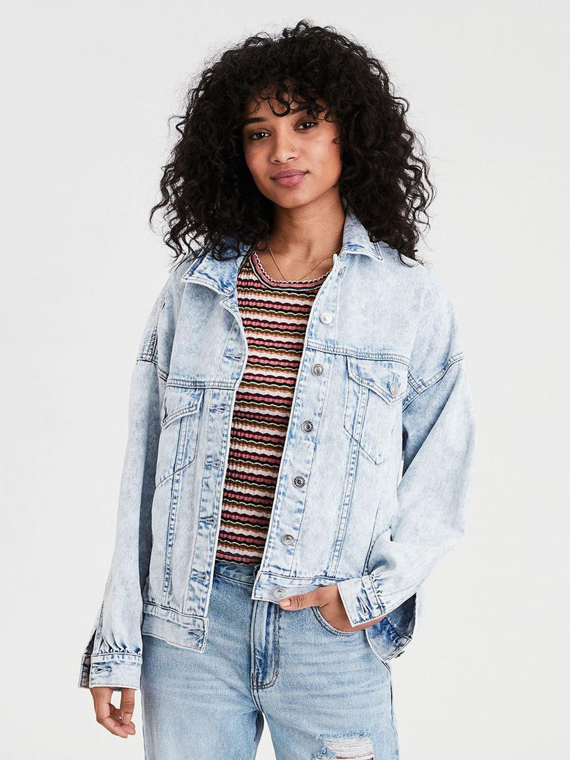 blue solid denim jacket