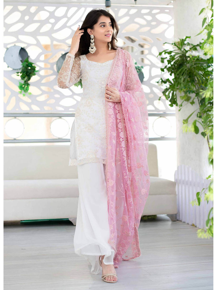 White salwar with pink dupatta Clearance