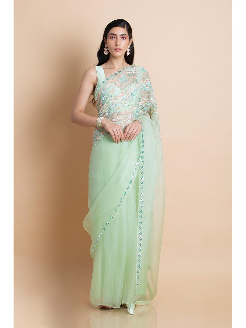 mint green silk blouse