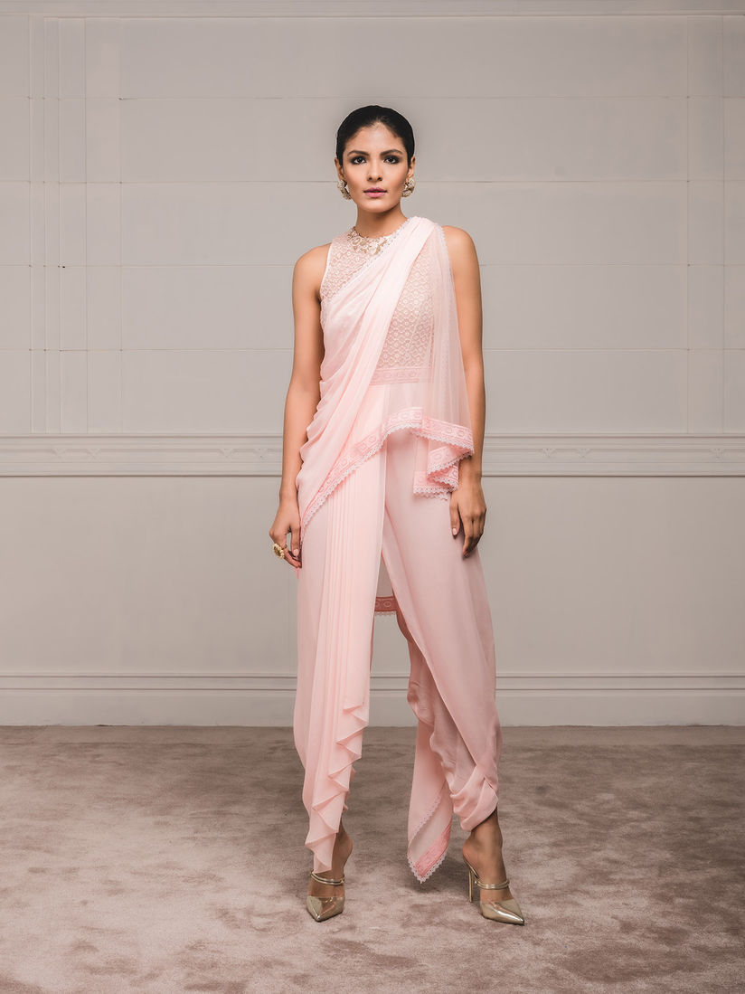 Tarun Tahiliani Sarees Buy Tarun Tahiliani Pink Draped Dhoti Saree With Stitched Blouse Set Of 2 Online Nykaa Fashion Search by image and photo.