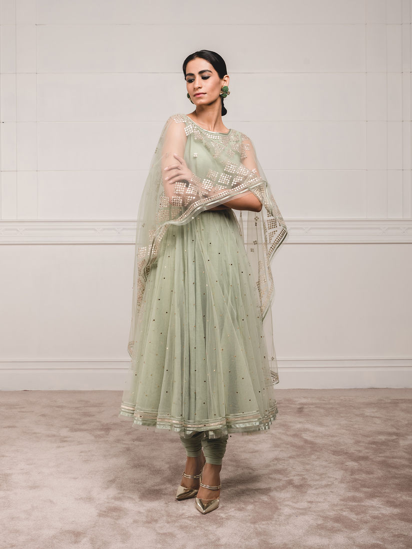 Tarun Tahiliani Salwar Suits And Sets Buy Tarun Tahiliani Green Anarkali With Attached Dupatta And Churidar Set Of 2 Online Nykaa Fashion Saree gown from tarun tahiliani collection.