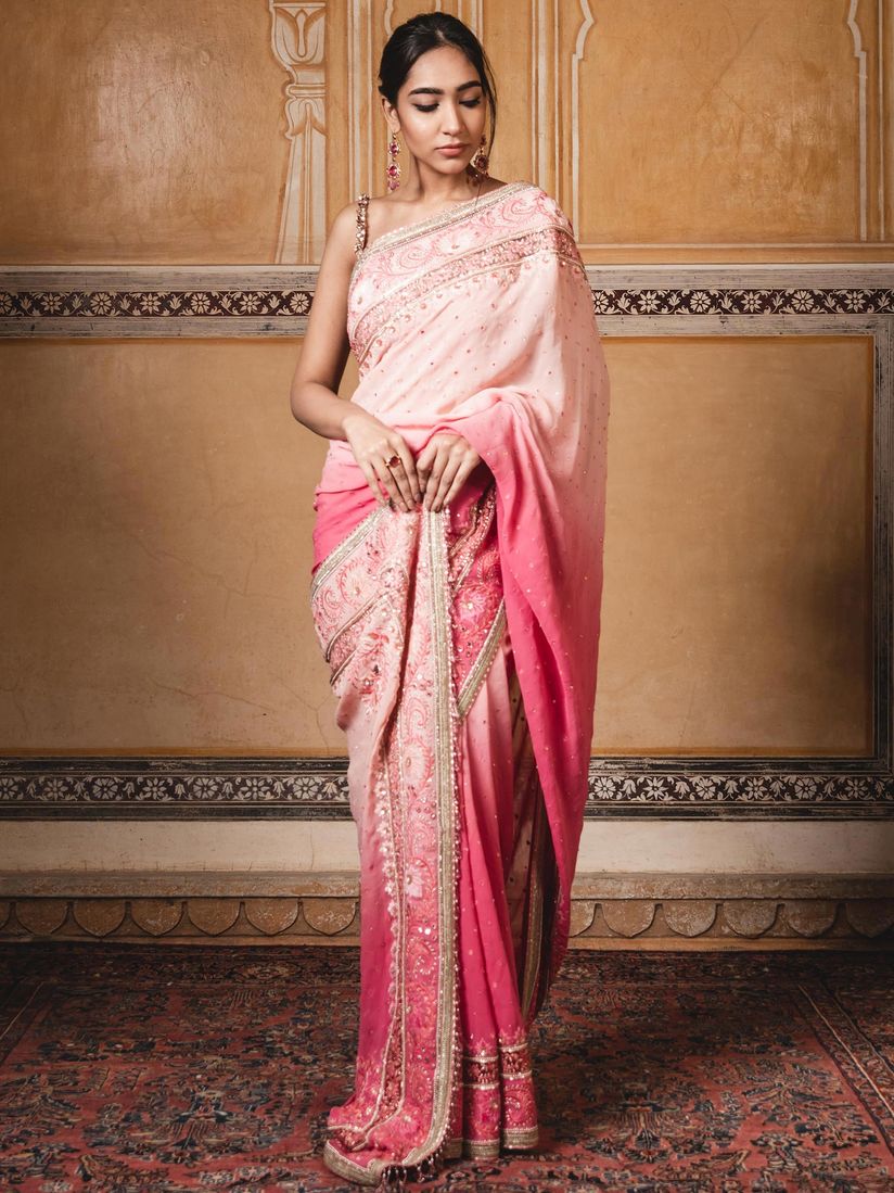 Tarun Tahiliani Sarees Buy Tarun Tahiliani Pink Ombre Saree With Stitched Blouse Set Of 2 Online Nykaa Fashion Explore tarun tahiliani's wedding outfits ranging from latest designer wedding lehengas, sarees, anarkalis & dresses for women & sherwani, kurta pyjamas for men tarun tahiliani has been a connoisseur of design and is amongst the first masters who established his design studio in 1990.