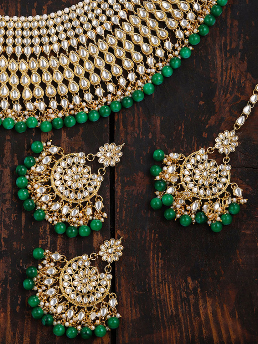 Green Gold Tone Pearl Beaded NecklacePearl NecklaceIndian JewelleryTraditional Jewellery