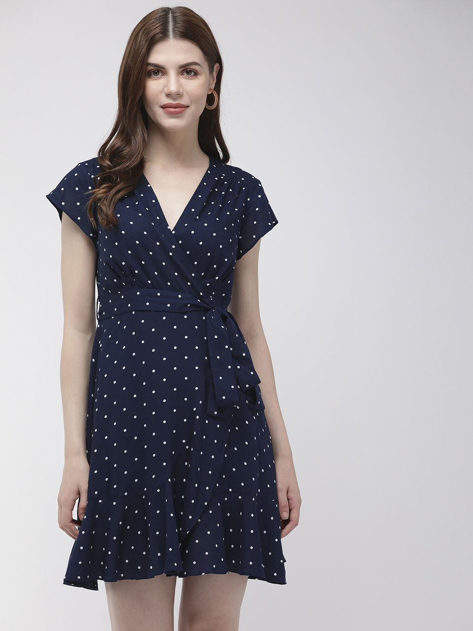 Twenty Dresses by Nykaa Fashion Navy Blue Spotted In Polka Wrap Dress